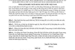 Quyết định 67-NH/QĐ Thể lệ tín dụng cá thể ,tư nhân sản xuất, kinh doanh, dịch vụ