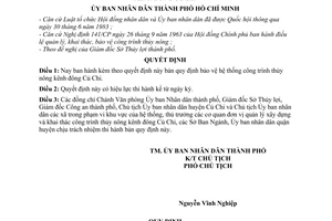 Quyết định 73/QĐ-UB bảo vệ hệ thống công trình thủy nông kênh đông Củ Chi