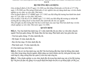 Quyết định 210-LĐ/QĐ danh mục số I chức danh đầy đủ các chức vụ viên chức chuyên ngành văn hóa quần chúng, mỹ thuật, bảo tồn bảo tàng, phát hành sách