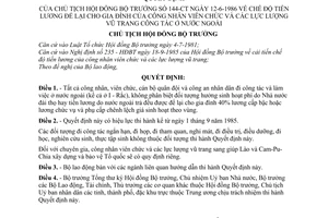 Quyết định 144-CT  chế độ tiền lương để lại cho gia đình công nhân viên chức lực lượng vũ trang công tác nước ngoài