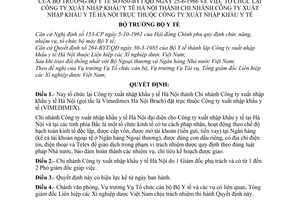 Quyết định 650/BYT/QĐ tổ chức lại Công ty xuất nhập khẩu y tế Hà Nội thành Chi nhánh Công ty xuất nhập khẩu y tế Hà Nội