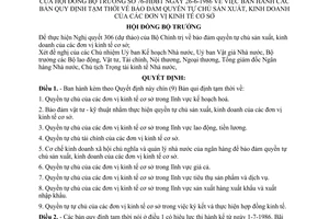 Quyết định 76-HĐBT bảo đảm quyền tự chủ sản xuất, kinh doanh các đơn vị kinh tế cơ sở