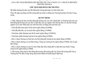 Quyết định 170-CT sửa đổi mức thưởng thi đua