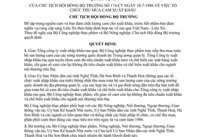 Quyết định 174-CT  tổ chức thu mua cam xuất khẩu