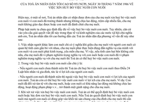 Công văn 951-NCPL xin huỷ bỏ việc nuôi con nuôi