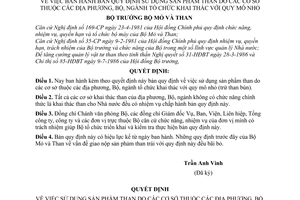 Quyết định 386-MT/MTĐP  bản quy định sử dụng sản phẩm than do cơ sở thuộc địa phương, bộ, ngành, tổ chức khai thác than  quy mô nhỏ