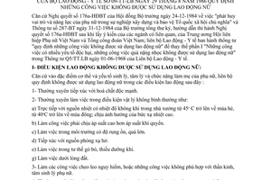 Thông tư liên tịch 09-TT-LB quy định công việc không được sử dụng lao động nữ