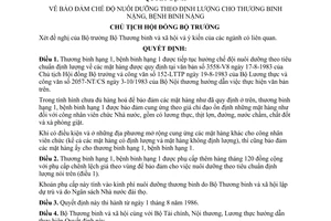 Quyết định 219-CT bảo đảm chế độ nuôi dưỡng theo định lượng cho thương binh nặng, bệnh binh nặng