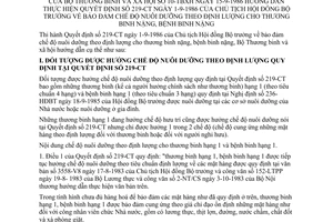 Thông tư 10-TBXH bảo đảm chế độ nuôi dưỡng theo định lượng thương bệnh binh nặng hướng dẫn Quyết định 219-CT