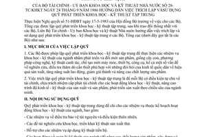 Thông tư liên tịch 28-TC/KHKT hướng dẫn trích lập sử dụng quỹ phát triển khoa học - kỹ thuật tập trung