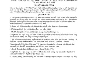 Quyết định  119-HĐBT biện pháp đặc biệt huy động tiền gửi tiết kiệm mở rộng tín dụng Ngân hàng Nhà nước