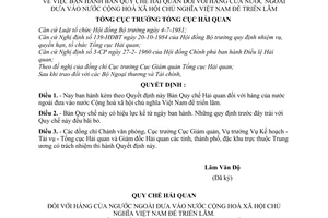 Quyết định 1592-TCHQ/PC bản quy chế hải quan hàng nước ngoài đưa vào việt nam triển lãm