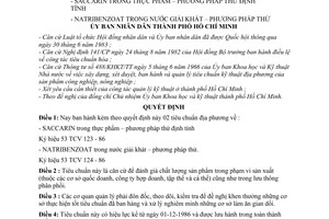 Quyết định 169/QĐ-UB  2 tiêu chuẩn địa phương Saccarin trong thực phẩm Natribenzoat trong nước giải khát