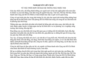 Nghị quyết liên tịch 14/NQ-LT phối hợp chỉ đạo hệ thống nhà thiếu nhi