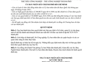 Quyết định 192/QĐ-UB tổ chức, quản lý vận dụng chế độ chính sách khuyến khích sản xuất khu vực kinh tế tập thể tiểu thủ công nghiệp