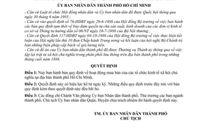 Quyết định 208/QĐ-UB hoạt động mua bán các tổ chức kinh tế xã hội chủ nghĩa thị trường thành phố Hồ Chí Minh