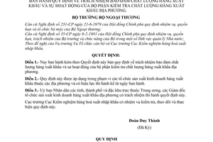 Quyết định 668-BNgT/TCCB quy định trách nhiệm bảo đảm chất lượng hàng xuất khẩu, hoạt động bộ phận kiểm tra chất lượng hàng XK địa phương