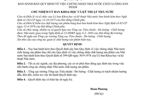 Quyết định 1073-KHKT/QĐ Quy định chứng nhận Nhà nước chất lượng sản phẩm