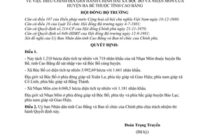 Quyết định 3-HĐBT  điều chỉnh địa giới hành chính hai xã bộc bố  nhạn môn của huyện ba bể  tỉnh Cao bằng