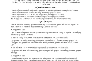 Quyết định  15-HĐBT điều chỉnh địa giới hành chính một số xã và thành lập thị trấn của các huyện Lục yên, Văn yên và văn bàn  tỉnh Hoàng lien son