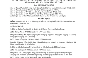 Quyết định 28-HĐBT chia một số xã và thành lập thị trấn của huyện Bắc Mê, Nà Hang Yên Sơn tỉnh Hà Tuyên