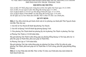 Quyết định  về 25-HĐBT điều chỉnh địa giới hành chính xã, phường,của thành phố Thái Nguyên tỉnh Bắc Thái