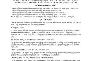 Quyết định  33C-HĐBT phân vạch địa giới hành chính một số xã, thị trấn của  huyện An Hải, Đồ Sơn Tiên Lãng thành phố Hải Phòng