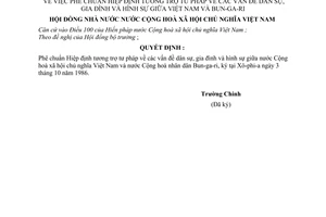 Nghị quyết 784/NQ-HĐNN7 phê chuẩn Hiệp định tương trợ tư pháp về các vấn đề dân sự, gia đình và hình sự giữa Việt Nam và Bun-ga-ri