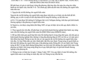 Thông tư liên Bộ 6-TT/LB quy định nâng mức bồi dưỡng người hiến máu