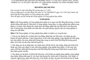 Nghị định 46-HDDBT quy định chức năng, nhiệm vụ và tổ chức bộ máy Bộ Nông nghiệp và Công nghiệp thực phẩm