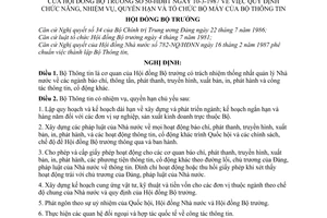 Nghị định 50-HĐBT quy định chức năng, nhiệm vụ, quyền hạn và tổ chức bộ máy của Bộ Thông tin