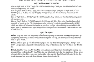 Quyết định  101-TC/ĐT  chế độ quản lý vốn đầu tư xây dựng cơ bản