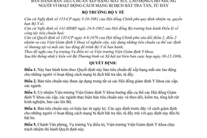 Quyết định  208-BYT/QĐ  bản tiêu chuẩn xếp hạng mất sức lao động cho những người vì hoạt động cách mạng bị địch bắt tra tấn, tù đầy