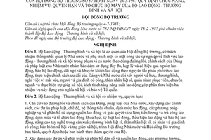 Nghị định 57-HDDBT quy định chức năng, nhiệm vụ, quyền hạn và tổ chức bộ máy của Bộ Lao động - Thương binh và Xã hội