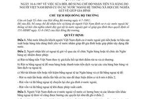 Quyết định 126-CT  sửa đổi chế độ nhận tiền và hàng do người Việt Nam định cư ở các nước ngoài hệ thống xã hội chủ nghĩa gửi về giúp gia đình