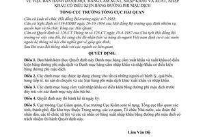 Quyết định  516-TCHQ/PC  danh mục hàng cấm xuất, nhập khẩu và xuất, nhập khẩu có điều kiện bằng đường phi mậu dịch