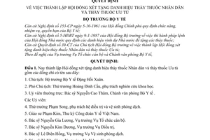 Quyết định  341-BYT/QĐ  thành lập Hội đồng xét tặng danh hiệu Thày thuốc nhân dân  ưu tú