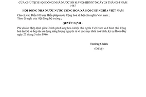 Nghị quyết 815/NQ-HĐNN7 phê chuẩn Hiệp định giữa Chính phủ Việt Nam và Chỉnh phủ Cộng hoà Ấn Độ