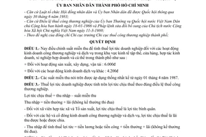 Quyết định 92/QĐ-UB điều chỉnh suất miễn thu tính thuế lợi tức doanh nghiệp hoạt động kinh doanh công thương nghiệp dịch vụ