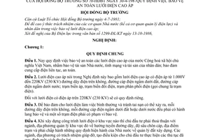 Nghị định 70-HĐBT quy định bảo vệ an toàn lưới điện cao áp