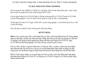 Quyết định 356/QĐ-UB/TC 1987 chuyển Trạm Thú y tỉnh thành Chi cục Thú y Lâm Đồng