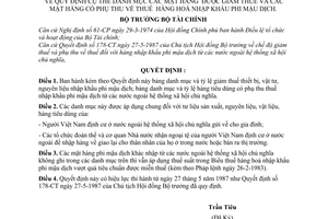 Quyết định33-TC/VP  quy định cụ thể danh mục các mặt hàng được giảm thuếcó phụ thu về thuế hàng hoá nhập khẩu phi mậu dịch