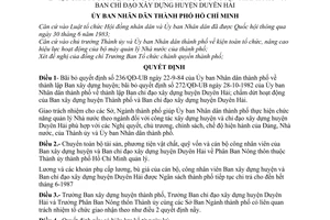 Quyết định 149/QĐ-UB chấm dứt hoạt động của Ban xây dựng huyện thành phố và Ban chỉ đạo xây dựng huyện Duyên Hải