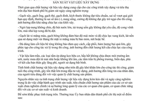 Chỉ thị 19/CT-UB quản lý kiểm tra chất lượng sản phẩm cơ sở sản xuất vật liệu xây dựng