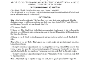 Quyết định 193-CT  chế độ cho cán bộ, công nhân viên công tácở nước ngoài mang vợ (chồng), con đi theo đi thăm