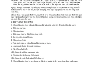 thông tư liên bộ 33-TT/LB quy định thời gian nghỉ việc hưởng trợ cấp bảo hiểm xã hội thay lương cán bộ, công nhân viên chức mắc bệnh cần chữa dài ngày