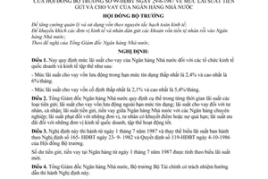 Nghị định 99-HĐBT mức lãi suất tiền gửi và cho vay của Ngân hàng Nhà nước