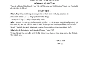 Quyết định  104-HĐBT  giá bán lẻ thuốc chữa bệnh