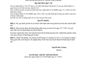 Quyết định  553-BYT/QĐ giá bán lẻ thuốc chữa bệnh