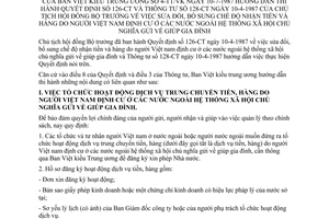 Thông tư 4-TT/VK chế độ nhận tiền hàng người Việt Nam định cư ở nước xã hội chủ nghĩa gửi về giúp gia đình hướng dẫn 126-CT 128-CT ngoài hệ thống